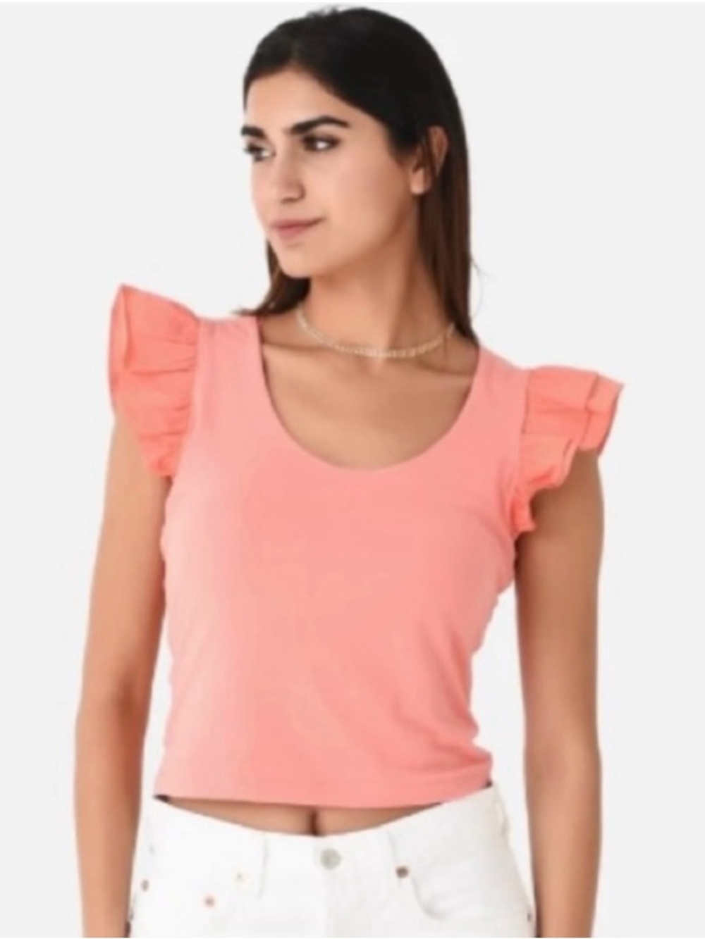 English Factory Salmon Ruffle Sleeve Scoop Neck Top